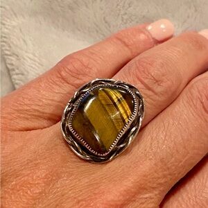 Navajo Tigers Eye Sterling Silver Ring Marked Around 6 1/2